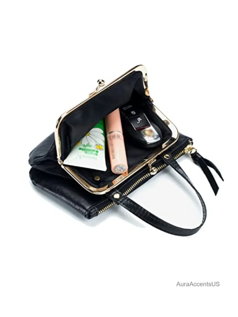 Genuine Leather Coin Purse Pouch Kiss-lock Change Wallet